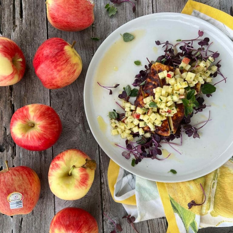 Ambrosia™ apple & honey salsa with grilled haloumi