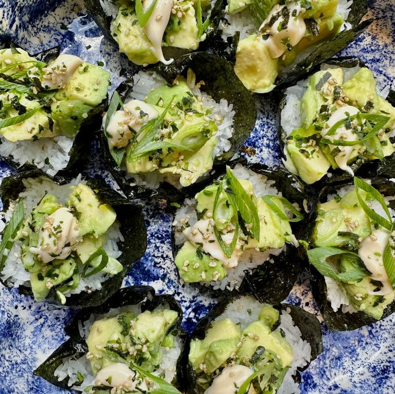 Nori cups with avocado and furikake