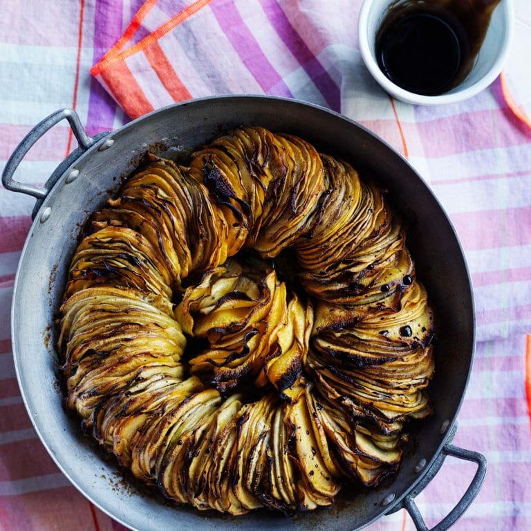 Swede spiral tian with balsamic glaze from In Praise of Veg