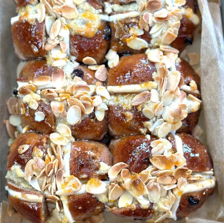 Twice-baked hot cross buns with almond frangipane