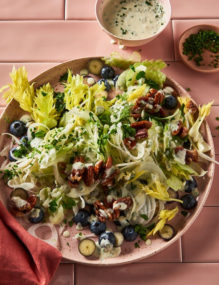 Celery and blueberry salad with ranch dressing