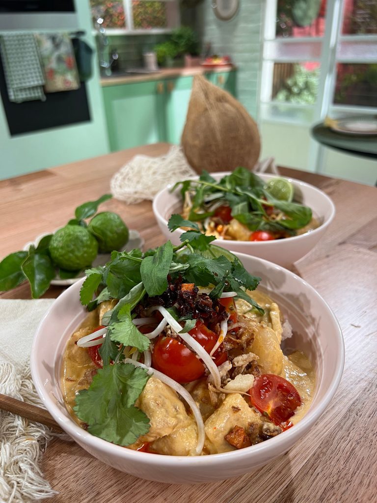 Coconut chicken laksa with prawn dumplings