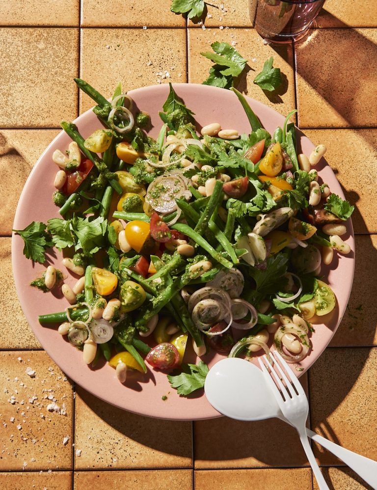 Long and short beans with very sharp vinaigrette