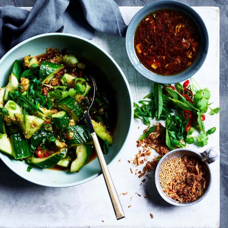 Sesame cucumber whack salad