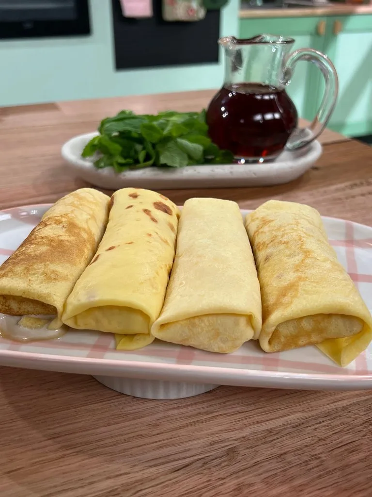 Uni special crepes with ice cream and maple syrup